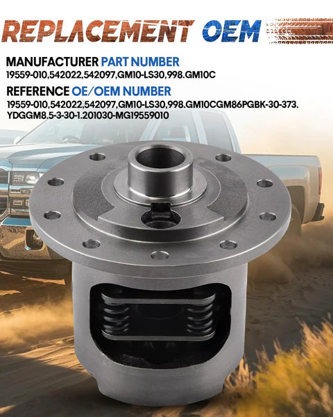 Limited Slip Differential Locker For GM 8.5 And 8.6 Inch Axles With 30 Spline 2.73 And Up Gear Ratio, shown close-up with packaging
