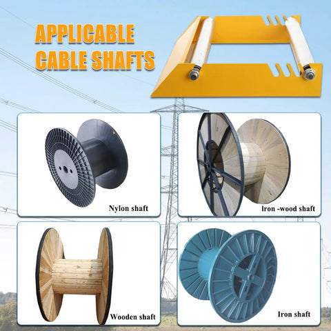 Rock Solid Heavy Duty Cable Drum Roller Stand Smooth Rolling Wire Reel Dispenser and various applicable cable shafts.