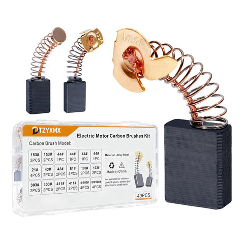 Pro Grade Electric Motor Carbon Brushes Set 40 Pcs By Size Ten Models Replacement Parts, graphite and copper for power tools