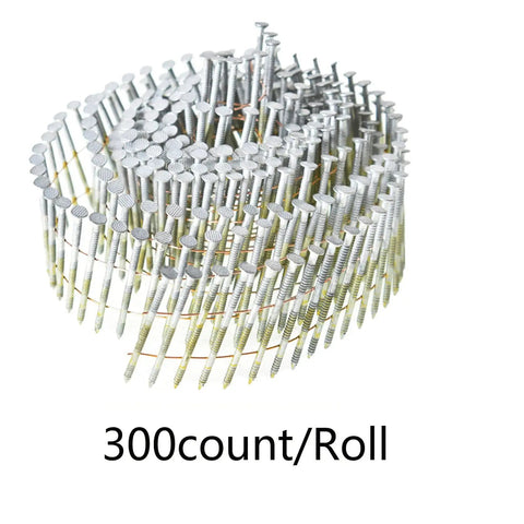 300 count roll of Two And A Half Inch 0.092 Inch Collated Wire Coil Siding Nails Tough As Nails Heavy Duty 15 Degree