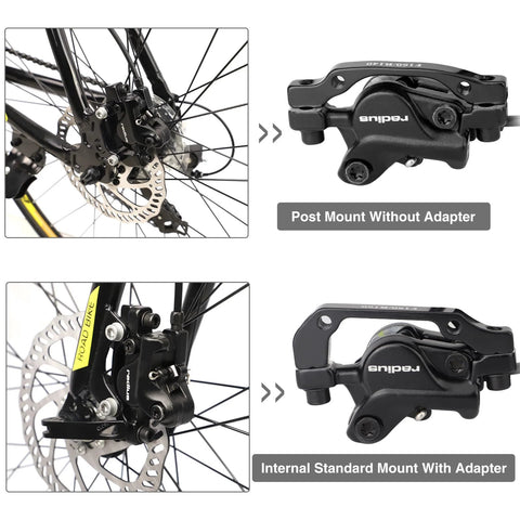 GRELiving hydraulic disc brake set for bike with front and rear calipers, rotors and pads (Amazon).