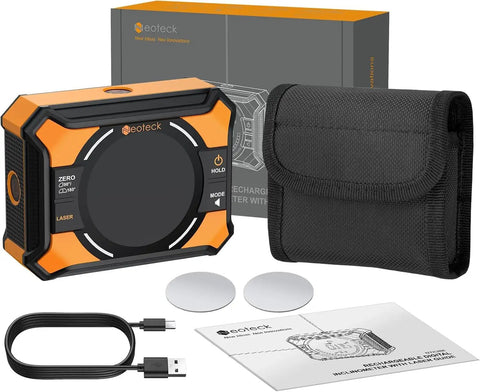 Dual Laser Digital Angle Finder With LED Display, Handy Pro Grade Inclinometer For Woodworking And Construction, Versatile 4 By 90 Degrees Or 2 By 180 Degrees Range, Accuracy About 0.1 To 0.2 Degrees, Class 2 Safe Output., orange digital inclinometer with case, cable, manual and discs