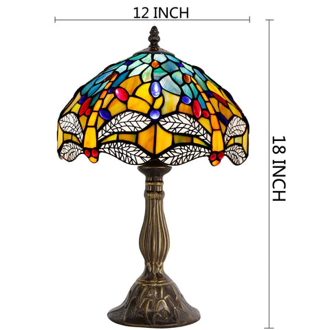 Sea Blue And Yellow Stained Glass Dragonfly Tiffany Table Lamp Dope Nautical Reading Desk Bedside Light 12 Inch Shade 18 Inch Tall UL Listed