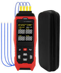 Four Channel Thermocouple Data Logger Thermometer with K, J, T sensors and USB shown with carrying case and cables.
