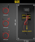 Diagram of 12V 10W Solar Trickle Charger And Battery Maintainer, showing dimensions and cable lengths, smart charge controller visible.