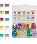Tight 120 Piece Car Mini Fuse Assortment Kit With Heavy Duty Puller Tool For All Your Rides showing colorful fuses in a clear storage case.