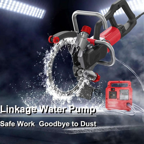 Solid As A Rock Electric Concrete Saw With 370 Mm Blade for smooth wall grooving and rapid stone cutting with water pump.