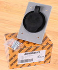 Black and grey Male NEMA 5 15P Power Inlet Flanged Receptacle 15 Amp 125V with mounting screws on packaging