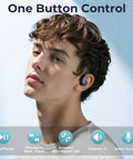 Person wearing Game-Changing Active Noise Cancelling Earbuds With 90 Hours Playback, wireless Bluetooth headphones, matte black.