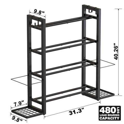 Heavy Duty Four Tier Dumbbell Rack With Dedicated Yoga Mat Holder And Straight Fire Home Gym Weight Storage Organizer For Kettlebells Rollers And Bands