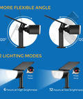 Outdoor Solar Spotlight 6500K Daylight IP67 Waterproof Garden Lights showing adjustable angles and two lighting modes