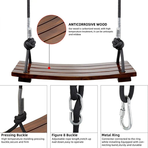 Heavy Duty Wood Swing Seat Carbonized Outdoor Swing For Adults And Kids, 16.9 By 7.9 By 0.5 Inches, anticorrosive wood
