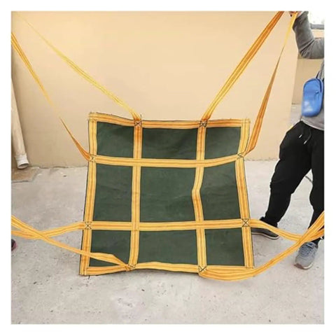 Heavy Duty Cargo Net Hoist With Thick Canvas Lifting Pad For Towing Rigging And Moving 150X150Cm shown being held.