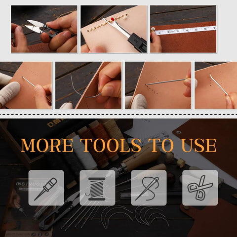 40 Piece Sewing Awl Kit With Storage Bag For Leather DIY Repair Portable Stitching Tool Set With Waxed Thread Multiple Needles
