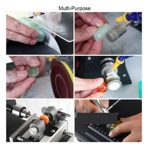 Hands using Kickass Heavy Duty Bench Buffer Polisher Slick Multifunction Tabletop Polishing Jade Carving Drill Rig With Juiced 2500w Motor.