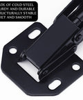 Close-up of black heavy duty hinge made of cold steel, part of 10 Pack Hidden Cabinet Hinges Surface Mount No Pre Drill 110 Degree.
