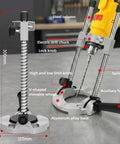 Adjustable Handheld Drill Stand With 45 Degree Angle Drill Press Adapter for DIY projects, showing steel column and aluminum base.