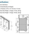 Top Shelf Matte Black Shower Hinge For Frameless Glass Doors Dead Solid Brass 100Mm Pivot With 180 Degree Swing specifications details.