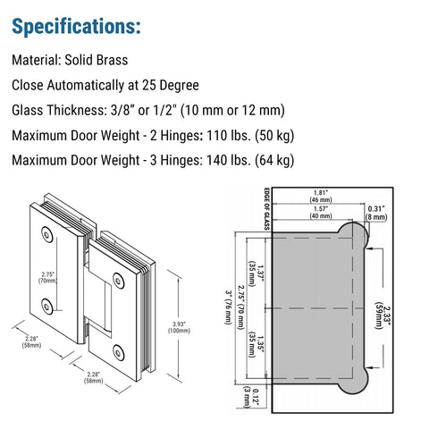 Top Shelf Matte Black Shower Hinge For Frameless Glass Doors Dead Solid Brass 100Mm Pivot With 180 Degree Swing specifications details.