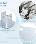4 Pack U Shape Strut Post Bases for 1-5/8 Inch Square Channel, galvanized steel with oval slotted holes and robust surface