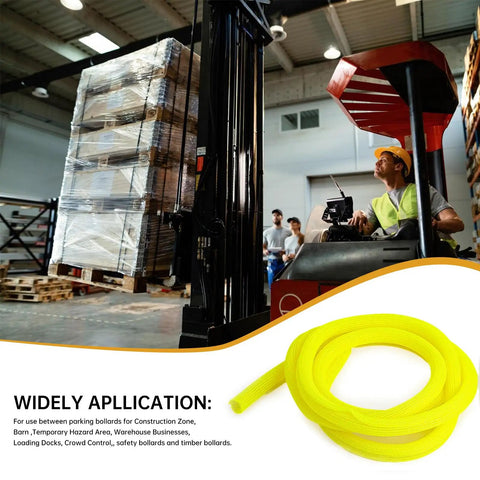 10 Ft High Visibility Chain Cover Kit In Bright Yellow For Indoor And Outdoor Barriers DIY Nylon Sleeving in warehouse.