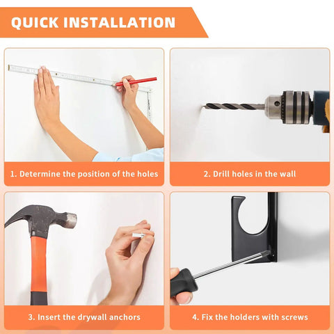 Quick installation steps for Heavy Duty Fishing Rod Rack Wall Or Ceiling Mount Set Holds Up To 10 Rods