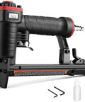 Lightweight Pneumatic 20 Gauge Upholstery Stapler For T50 Staples From One Quarter Inch To Nine Sixteenths Inch, with ergonomic grip