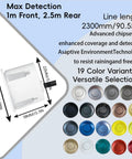 Forward and Reverse Parking Sensor System With Inches Distance Option, probe and color variants, detailed measurements