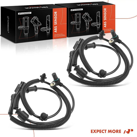 Straight Swap Set Of Two Front Left Right Abs Wheel Speed Sensors For Ford F 150 Lincoln Navigator Expedition 2009 To 2010 Plug And Play Anti Lock Braking System Direct Bolt On Replacement with cables and connectors.