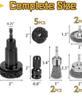 Garage Ready Wheel Hub Cleaning Kit With Carbon Steel Wire Brushes And Five Heavy Duty Abrasive Pads For Knocking Out Gnarly Rust And Freshening Brake Rotors Fast dimensions and tool sizes