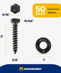 Built Tough Three Eighth By One And A Half Inch Lag Bolt Kit With Washers includes a 3/8 inch hex lag screw and 1 inch washer.