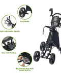 Four Wheel Golf Push Cart With Cup Holder And Umbrella Holder One Click Folding Height Adjustable Handle Lightweight Foldable Golf Pull Cart For Easy Car Trunk Storage, black