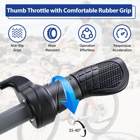 Best Bet Half Twist Throttle 3 Pin For 12 72V E Bike Ebike With Waterproof Extension Cable Male Connector Compatible With KT And Bafang Controllers showcasing rubber grip and features.