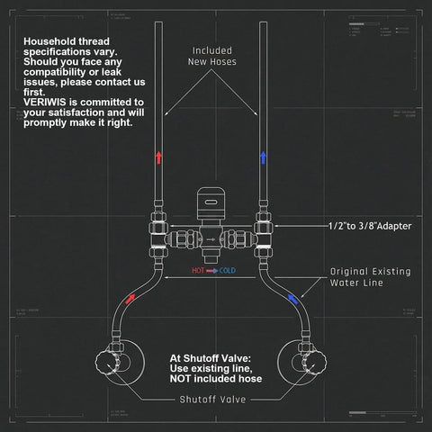 Diagram of Instant Hot Water Recirculating Pump Kit with hoses, shutoff valve, hot and cold water connections.