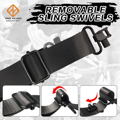 Crossbow Sling With Removable Swivels, Ultra Comfortable Neoprene Shoulder Strap, close-up showing detachable swivel clips