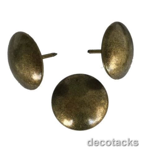 Top Shelf Antique Brass Upholstery Tacks One Inch Head heavy duty fasteners with chrome plated finish for DIY projects.