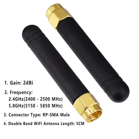 Twin Pack Ultra Compact Dual Band WiFi Antenna 2.4GHz 5.8GHz Omni Directional RP-SMA Male, Tiny High Gain 2dBi Antennas