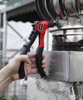 Manual Pop Rivet Gun Kit With 200 Aluminum Rivets In Four Sizes And Four Drill Bits For Easy Installation held against metal surface.