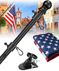3x5 US Flag Pole Kit With Heavy Duty 5ft Tangle Free Flagpole And Weather Resistant Embroidered American Flag, stainless steel black pole and mount bracket