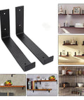 Retro Wall Shelf Brackets Set Of Four Badass Iron Supports Hella Heavy Duty Vintage Mounts For Living Room Office Kitchen Smooth Edge Indoor Outdoor Wall Decor Hardware in black metal.