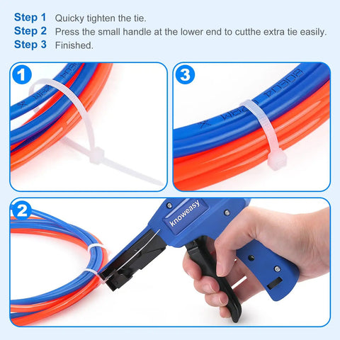Steps to use Heavy Duty Die Cast Steel Zip Tie Gun With Flush Cut Cutter 7 Inch Nylon Cable Tie Tool for neat wire management.