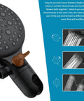 Close-up of black showerhead with adjustable modes, showcasing nozzles and controls for Shower System With 6 Mode Bathtub Handheld Showerhead And Rain Shower Combo, 2 In 1 Shower Head, Matte Black Finish, Power Rain Massage Spa Modes For A Luxe At Home Spa Experience.