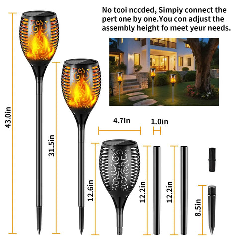 Outdoor Solar Torch Lights With 99 LEDs Realistic Dancing Flame Effect 43 Inch Tall Waterproof Pathway Lighting For Garden Patio Yard