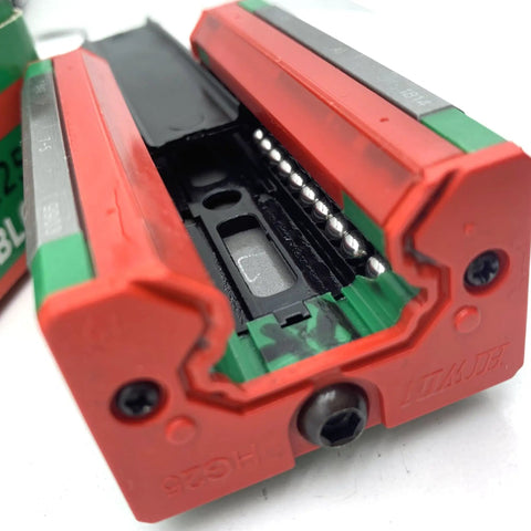 Beefy 4 Way Load Linear Guide Block HGH30 Series For CNC Machines And 3D Printers HGH30CA Z0C ZAC GK Rail Carriage Slider Bearings For Precise Motion Control, red block close-up