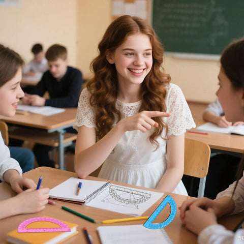 Students using Clear 6 Inch Protractor Set Of 2 For Geometry Classrooms And Offices See Through 180 Degree Protractors With Easy Read Scale