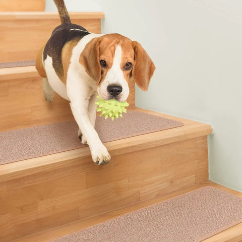 No Slip Carpet Stair Treads Set Of 15 Pebble Beige 8 Inches By 30 Inches With Skid Resistant Rubber Backing on stairs with dog