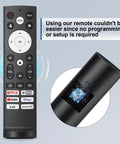 Front view of Replacement Remote Control For Smart Google TV Series A6 A65H with 6 hotkeys and text highlighting easy setup.
