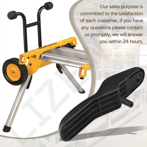 Solid 2 Pack Table Saw Lever Lock Replacement Built Tough For Zero Hassle Swaps And Slick Blade Height Tweaks On Compatible DeWalt Dew74911 Models Upgrade Your Shop Setup Today, showing black lever lock next to a yellow saw stand.