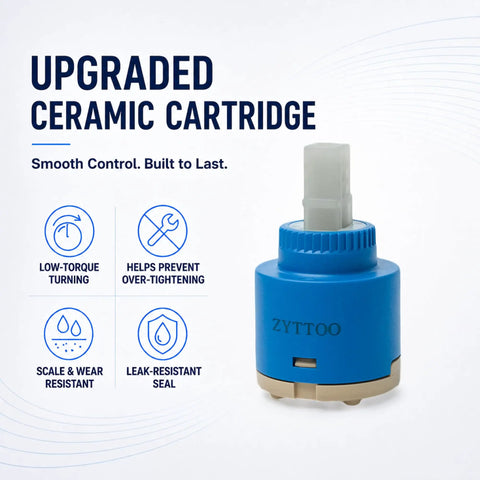 Heavy Duty 35MM Ceramic Faucet Cartridge Replacement, blue ceramic material, designed for smooth water flow in faucets.
