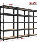 Set Of 3 Heavy Duty 5 Tier Garage Shelves With 2000 Lbs Load Capacity Per Unit, showing size dimensions as 60 inch tall.